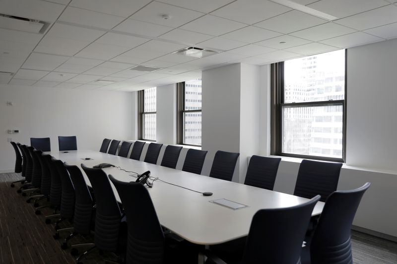 A boardroom is seen in an office building in Manhattan,