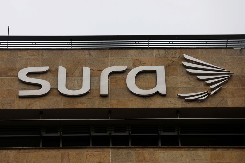 The Grupo Sura logo is seen at its headquarters in