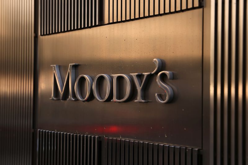 Signage is seen outside the Moody’s Corporation headquarters in Manhattan,