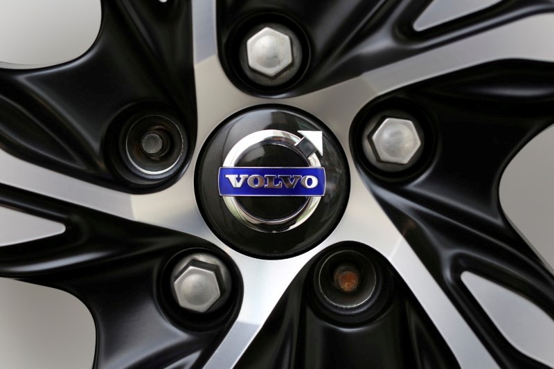 FILE PHOTO: A Volvo logo is seen on a rim