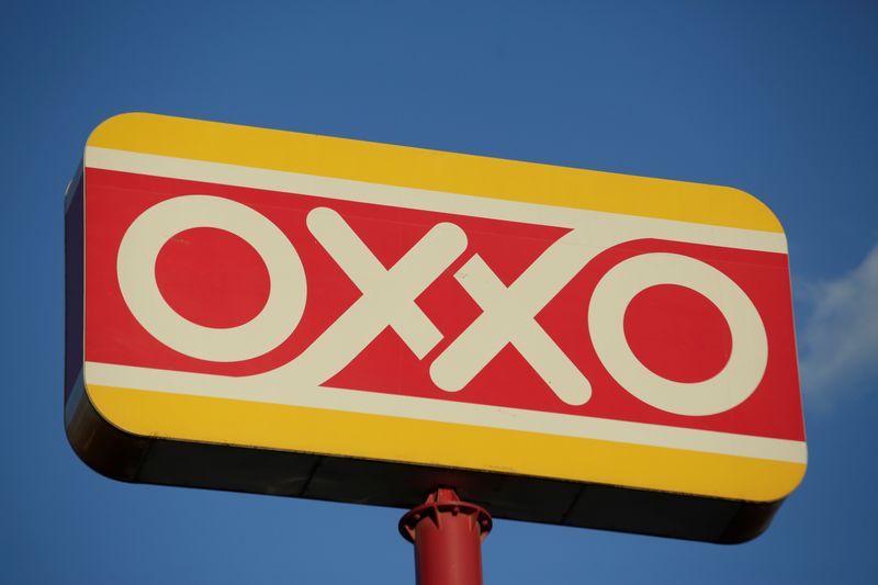 The logo of Femsa’s Oxxo convenience store is pictured at
