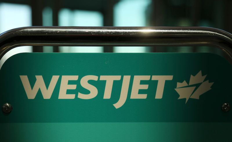 WestJet airline signage is pictured at Vancouver’s international airport in