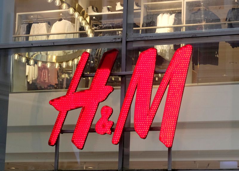H&M logo is seen on a shop in Riga