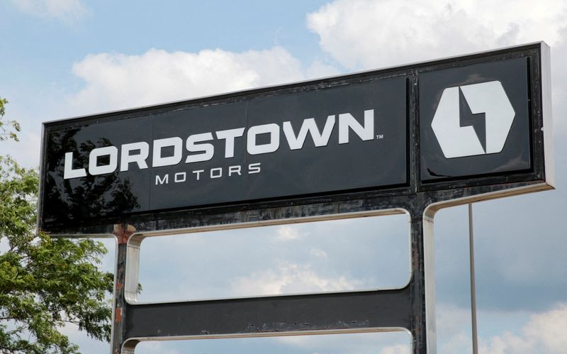 FILE PHOTO: A Lordstown Motors sign is seen outside the