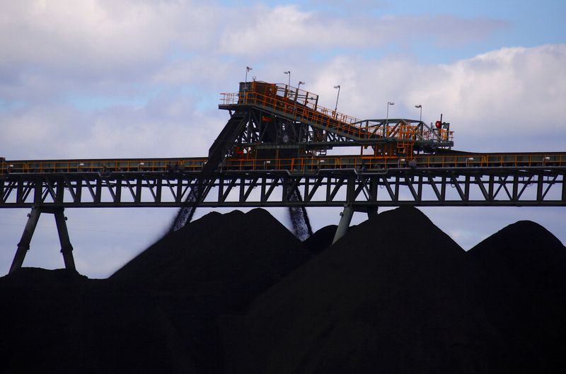 FILE PHOTO: Coal is unloaded onto large piles at the