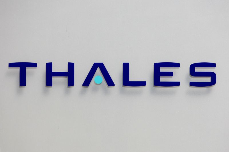 The logo of French defence and electronics group Thales is