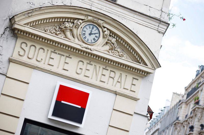 FILE PHOTO: A Societe Generale sign is seen outside a