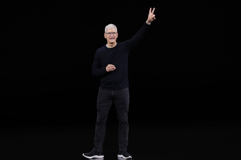 CEO Tim Cook speaks at an Apple event at their