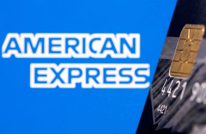 Credit card is seen in front of displayed American Express
