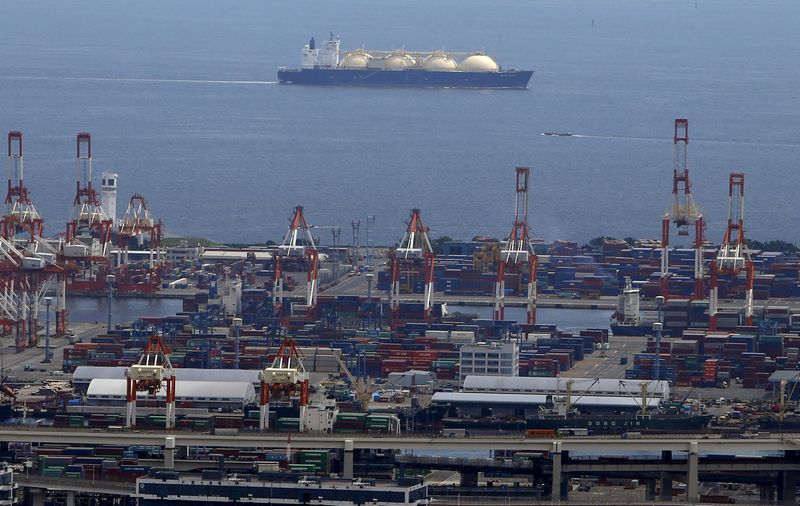 FILE PHOTO: A LNG tanker is seen behind a port