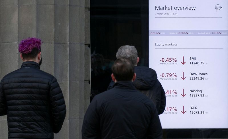 Display shows financial information in a window of the headquarters