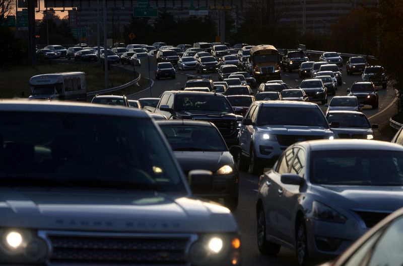 FILE PHOTO: Vehicles stack up in traffic on their way