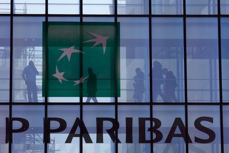 Logo of BNP Paribas on a building in Issy-les-Moulineaux, near