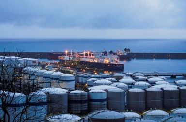 Liquefied natural gas (LNG) carrier Nikolay Urvantsev unloads gas in