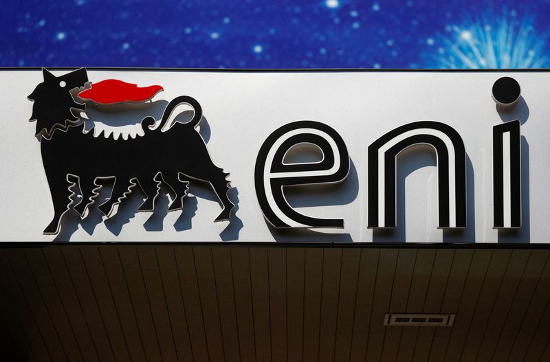 FILE PHOTO: The logo of Italian energy company Eni is