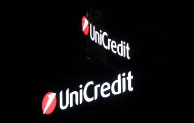 FILE PHOTO: A logo of UniCredit is seen in downtown