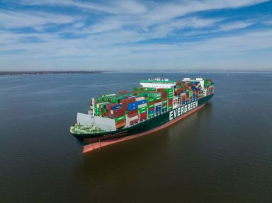 Evergreen Marine Corp container ship Ever Forward sits grounded in