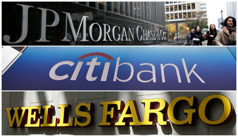 FILE PHOTO: A combination photo of signs of JP Morgan
