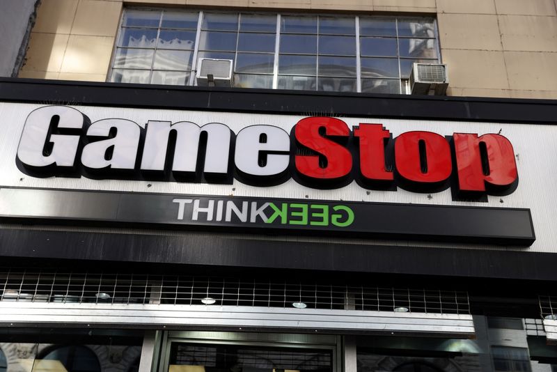 FILE PHOTO: Signage is seen at a GameStop in Manhattan,