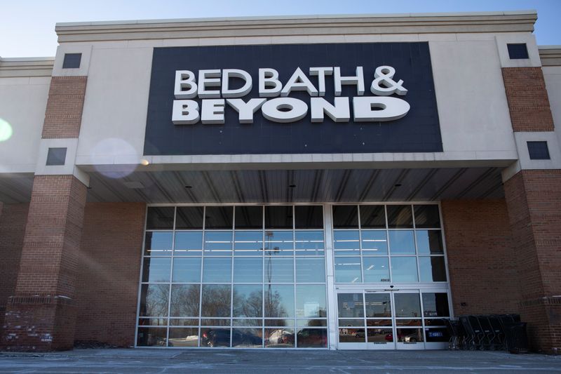 An exterior view shows a Bed Bath & Beyond store
