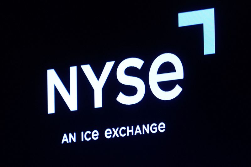 The logo for the NYSE displayed on a screen at