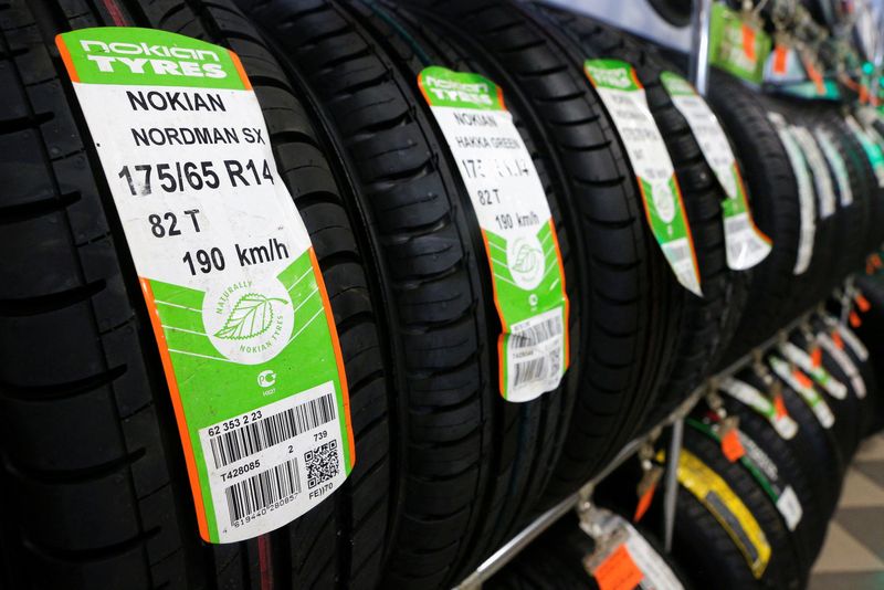 FILE PHOTO: Nokian tyres are stored at a tyre centre
