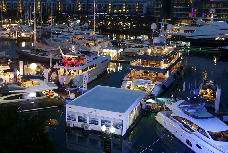 FILE PHOTO: Ferretti booth sits among yachts on display at