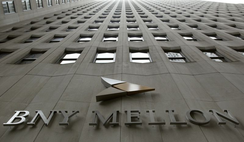 A BNY Mellon sign is seen on their headquarters in