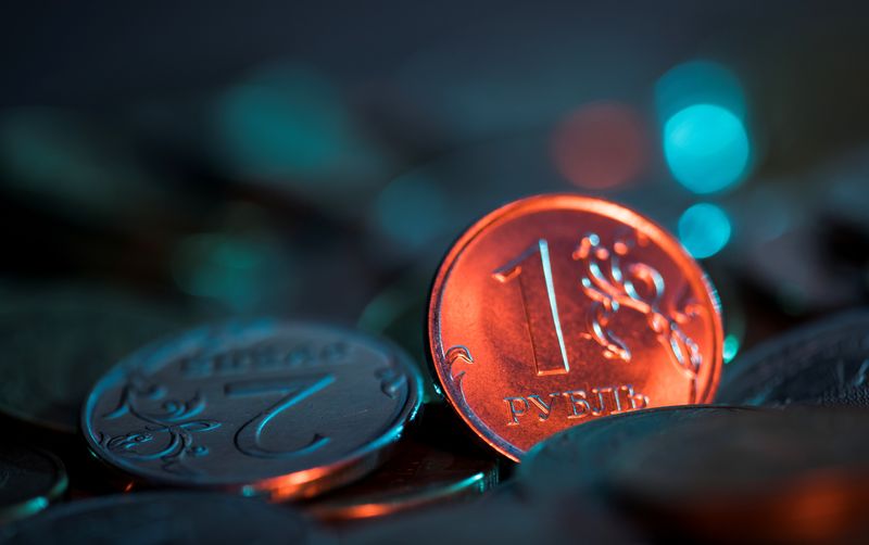 A view shows Russian rouble coins in this picture illustration