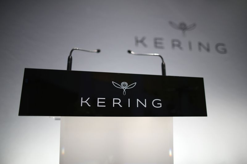 The logo of Kering is seen during the company’s 2015