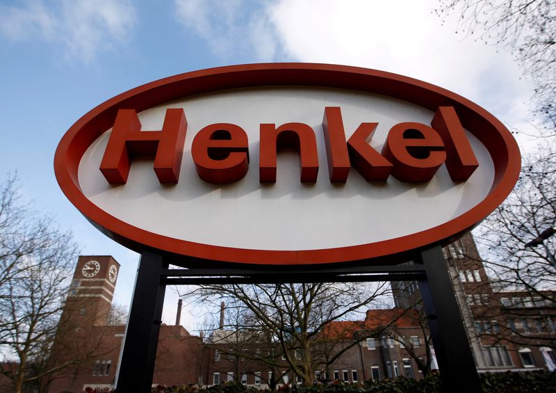 FILE PHOTO: A logo of consumer goods group Henkel is