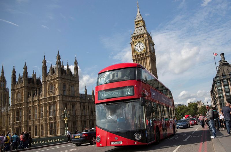 FILE PHOTO: A Go Ahead bus crosses Westminster Bridge in