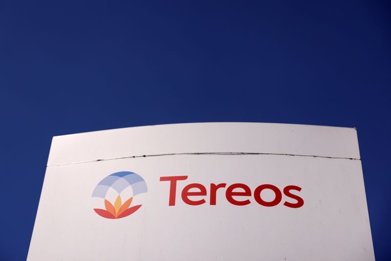 Tereos logo at the entrance of the company’s sugar factory