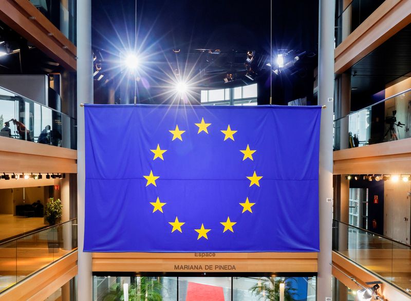 A view of a flag of the European Union during