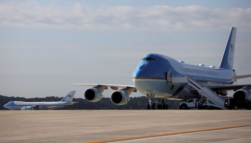 FILE PHOTO: A pair of Boeing 747 Air Force One
