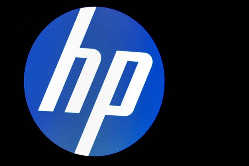 FILE PHOTO: A screen displays the logo for HP Inc.