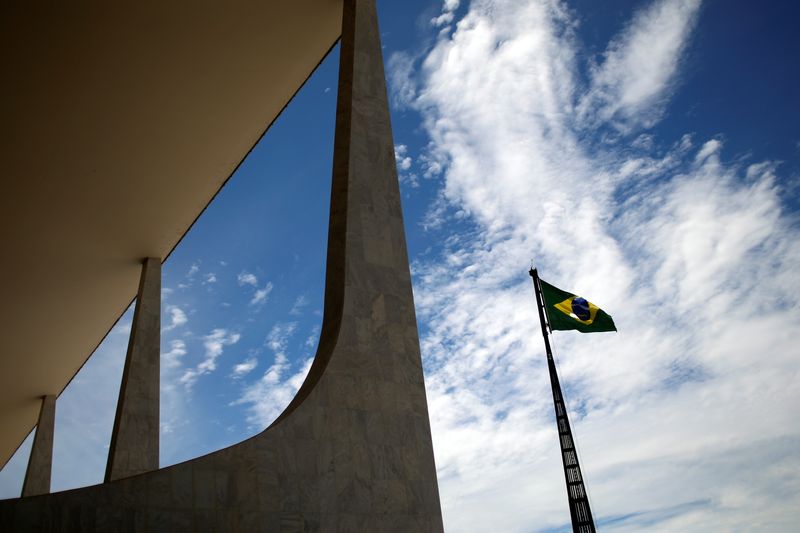 FILE PHOTO: General view of a torn Brazilian flag, next