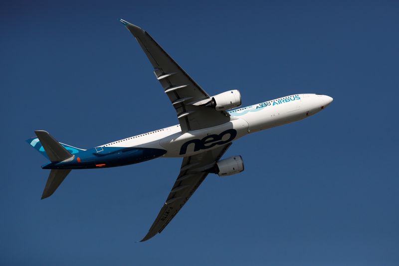 An Airbus A330neo aircraft performs during the inauguration of the