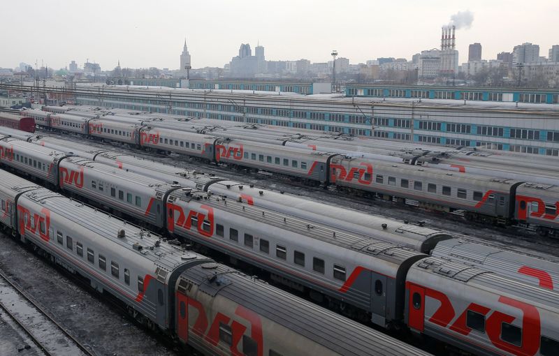 FILE PHOTO: A view shows train carriages of Russian Railways