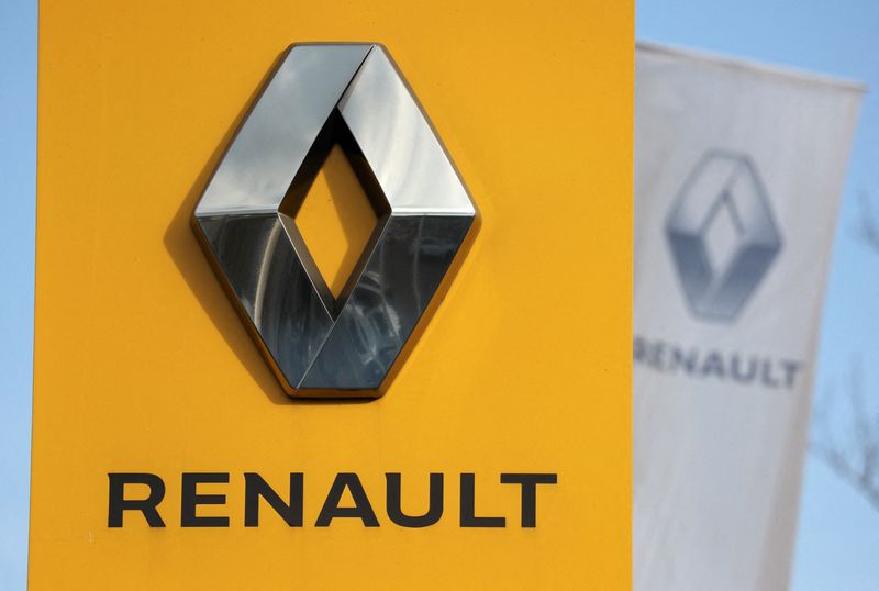 FILE PHOTO: A board with the logo of Renault is