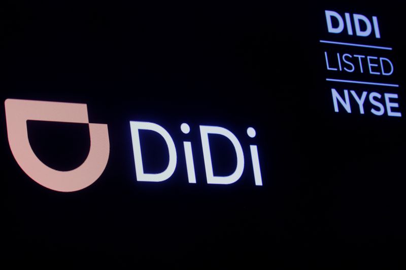 A screen displays trading information for ride-hailing giant Didi Global