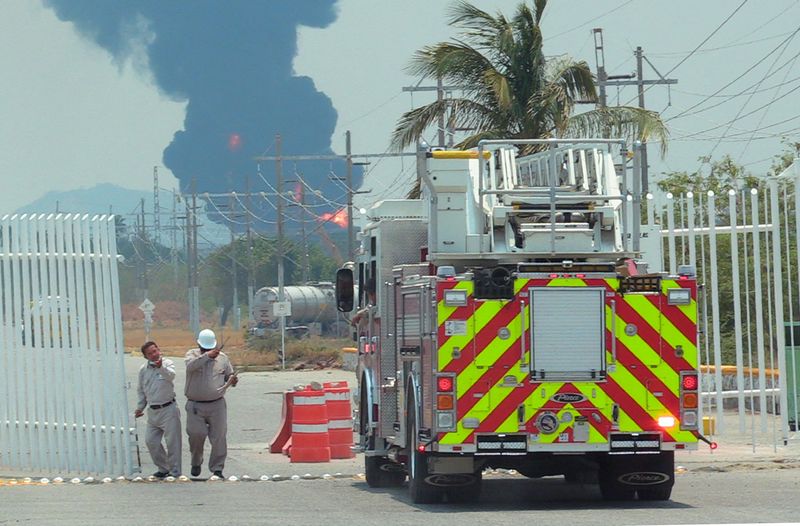 A view shows a fire as Mexican state oil company