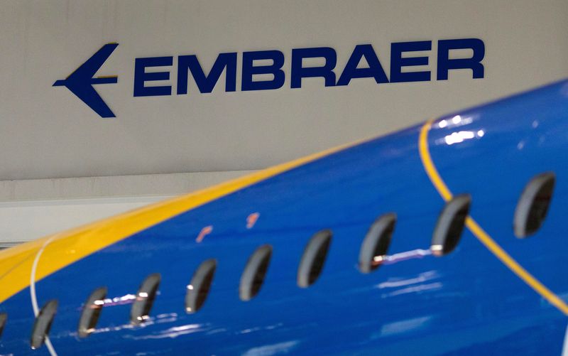 FILE PHOTO: FILE PHOTO: The logo of Brazilian planemaker Embraer