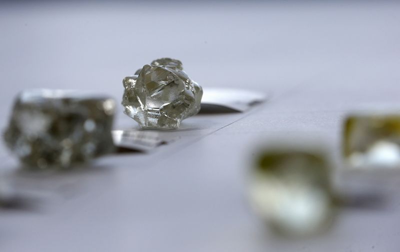 FILE PHOTO: Diamonds are displayed at the De Beers Global