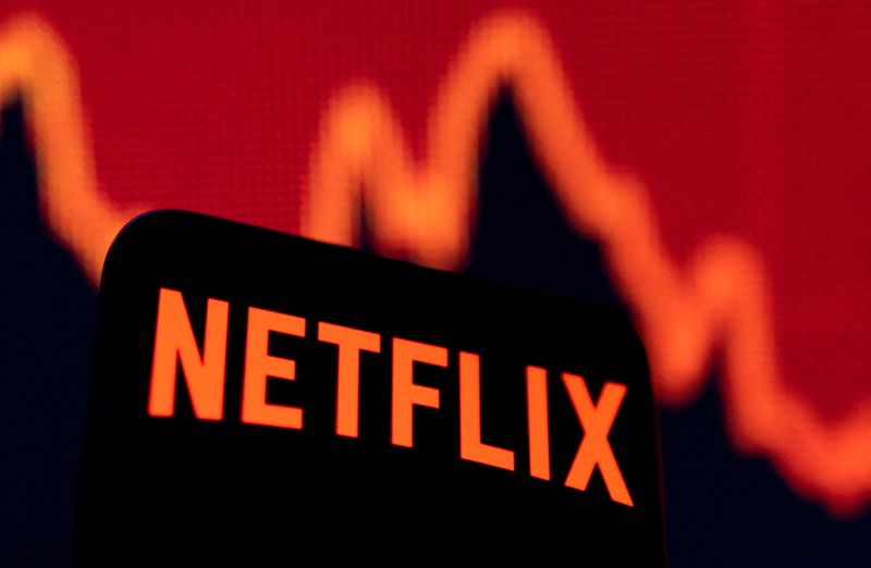 FILE PHOTO: Illustration shows Netflix logo and stock graph