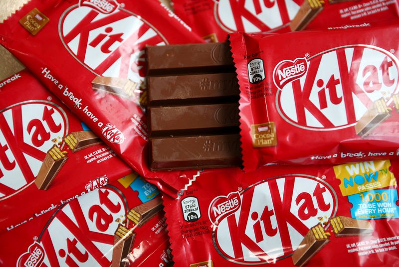 FILE PHOTO: Kit Kat chocolate covered wafer bars manufactured by