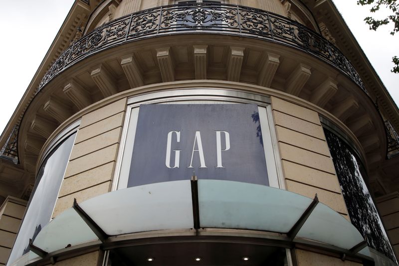 The Gap logo is seen on the front of a