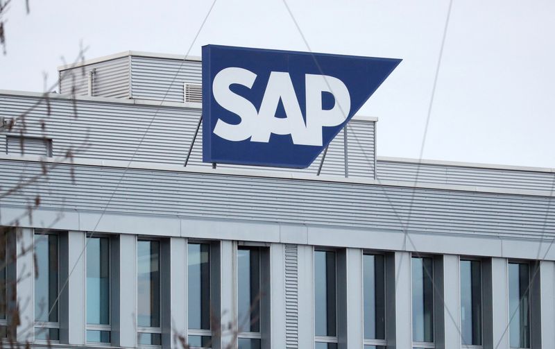 FILE PHOTO: The logo of German software group SAP is