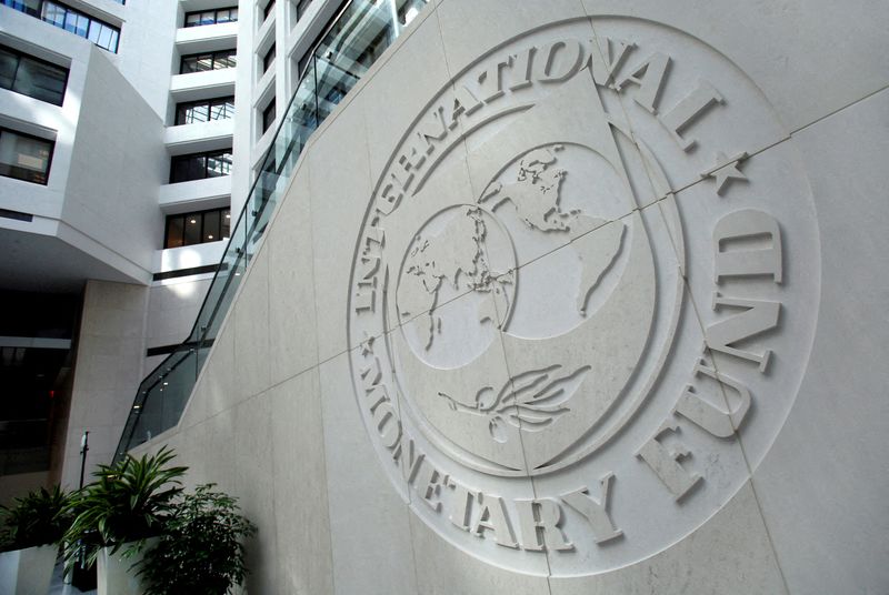 FILE PHOTO: The International Monetary Fund logo is seen inside