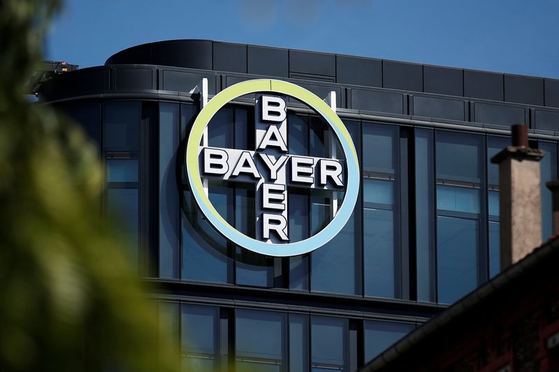 FILE PHOTO: The Bayer AG logo sits on display at